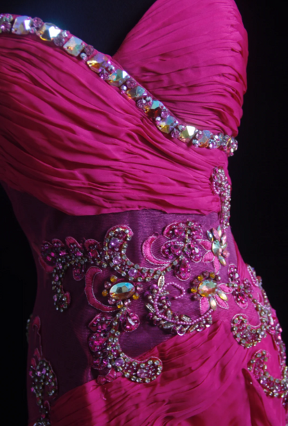 Robe de soirée longue fourreau à fines bretelles Fairy Rose vif en mousseline de soie Robe de bal Robe de cérémonie DP05467