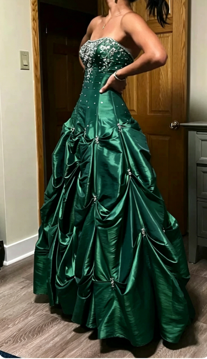 Fairy Strapless A-Line Long Evening Dress Green Prom Dress Satin Formal Dress DP05470