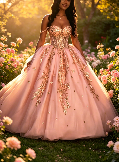 Chic Off-shoulder Ball Gown Quinceanera Dress Pink Prom Dress Tulle  Pink Sweet 16 Dress  DP05475