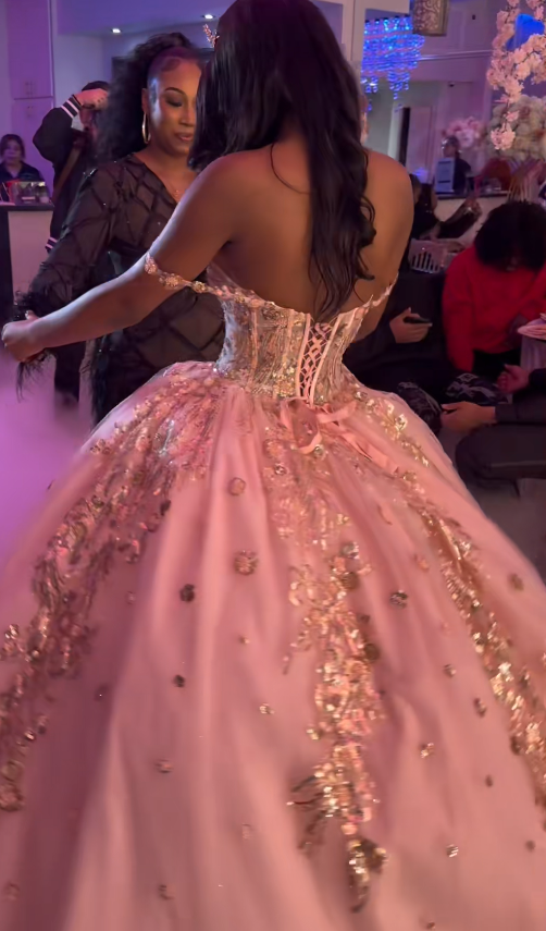 Chic Off-shoulder Ball Gown Quinceanera Dress Pink Prom Dress Tulle  Pink Sweet 16 Dress  DP05475