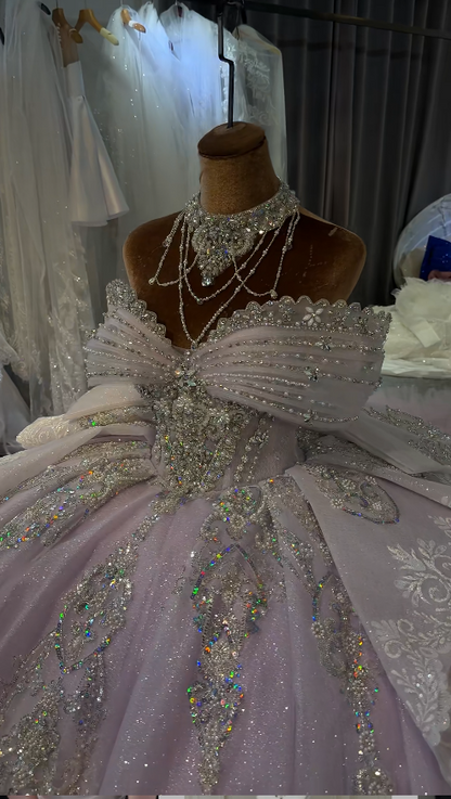 Chic Off-shoulder Ball Gown Quinceanera Dress Pink Prom Dress Tulle Rhinstones Pink Sweet 16 Dress  DP05476
