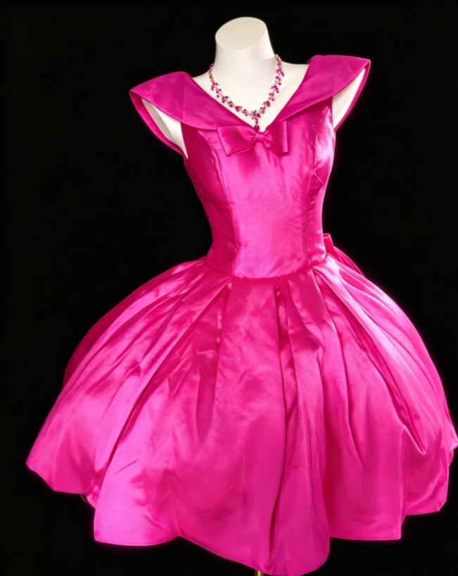 Cute V-neck A-Line Birthday Dress Satin Cocktail Dress Hot Pink Graduation Party Dress  DP05485