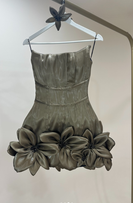 Sexy Spaghetti Straps Cocktail Dress A-Line Satin Birthday Dress Dark Olive Green Short Prom Dress DP05487