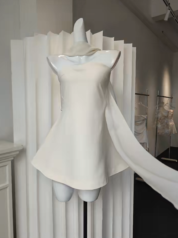 Elegantes weißes kurzes Ballkleid A-Linie Chiffon Geburtstagskleid Trägerloses Cocktailkleid DP05488