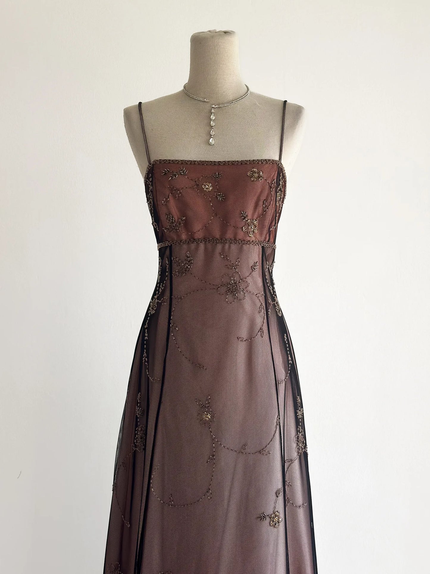 Elegant Spaghetti Straps Prom Dress A-Line Tulle Beaded Long Evening Dress DP05499