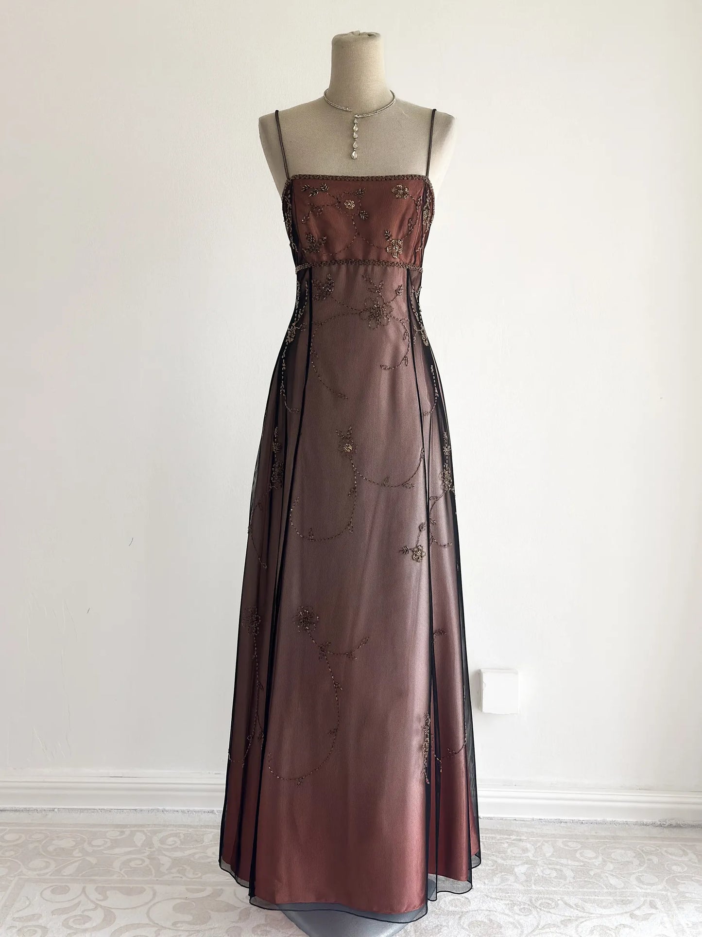 Elegant Spaghetti Straps Prom Dress A-Line Tulle Beaded Long Evening Dress DP05499