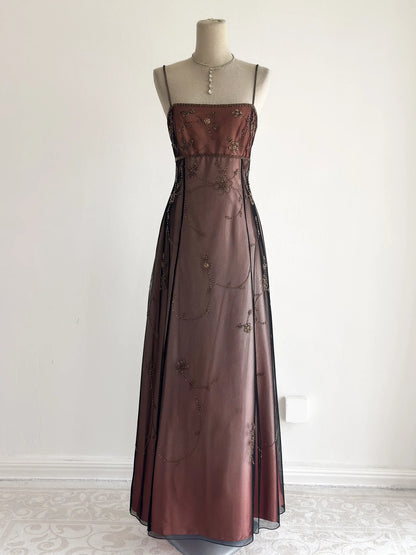 Elegant Spaghetti Straps Prom Dress A-Line Tulle Beaded Long Evening Dress DP05499