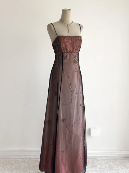 Elegant Spaghetti Straps Prom Dress A-Line Tulle Beaded Long Evening Dress DP05499