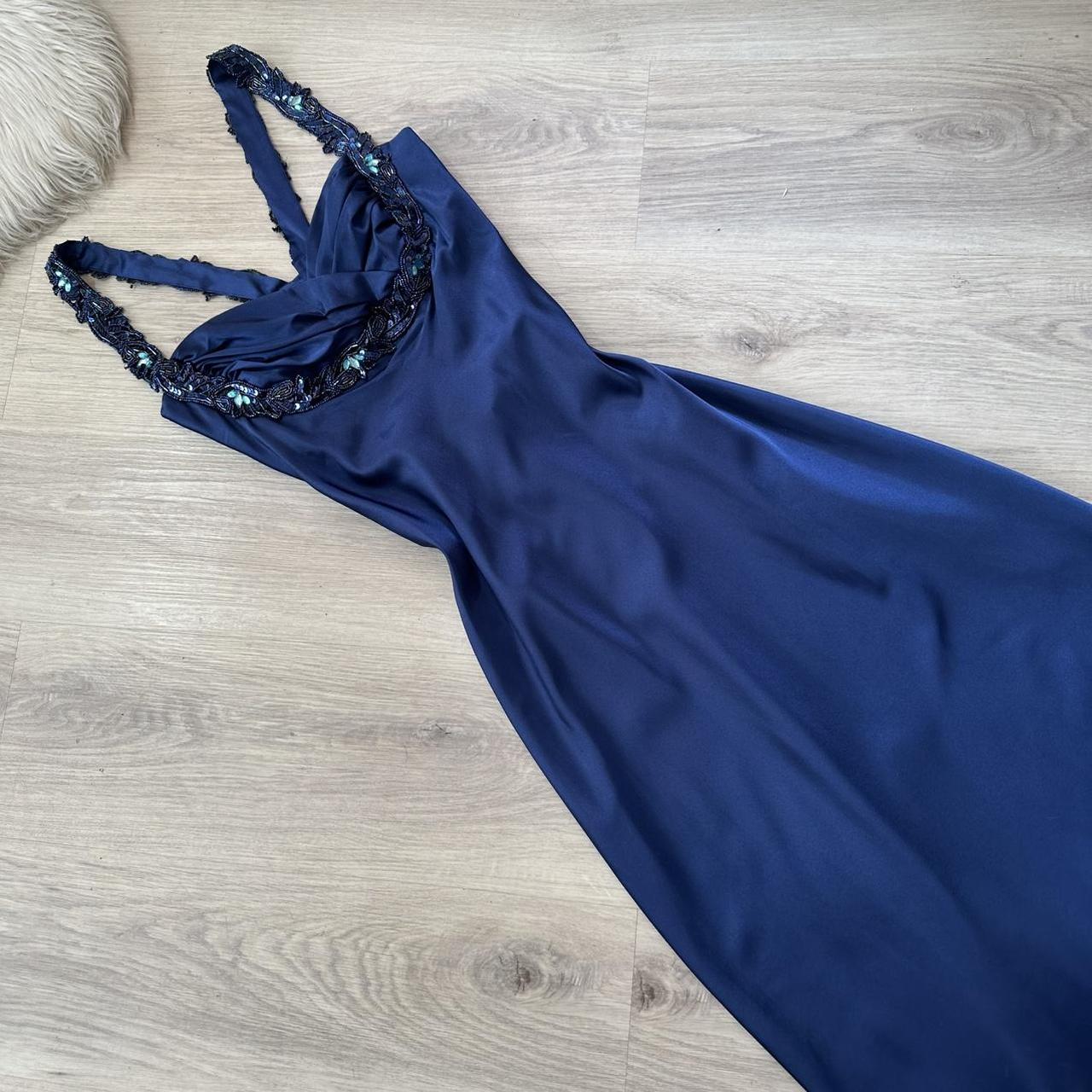 Elegant Blue Prom Dress Halter Sheath Satin Long Evening Dress  DP05500