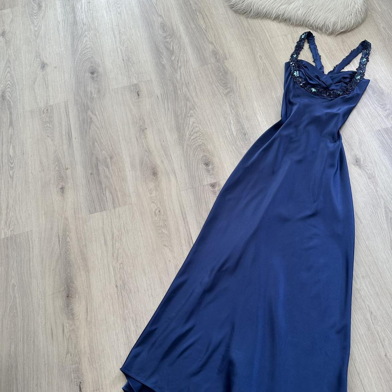 Elegant Blue Prom Dress Halter Sheath Satin Long Evening Dress  DP05500