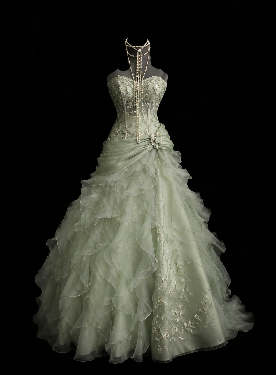 Chic Green Prom Dress Sweetheart A-Line Tulle Long Evening Dress DP05502