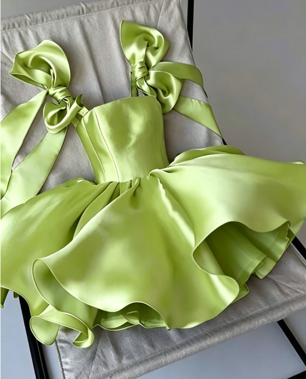 Elegant Spaghetti Straps A-Line Birthday Dress Satin Graduation Party Dress Purple Short Prom Dress  DP05506