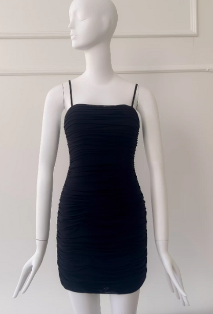 Elegant Spaghetti Straps Sheath Birthday Dress Tulle Graduation Party Dress Black Short Prom Dress  DP05509