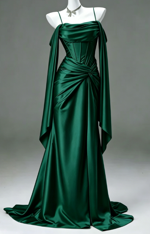Elegant Spaghetti Straps Sheath Satin Long Evening Dress Dark Green Prom Dress DP05518