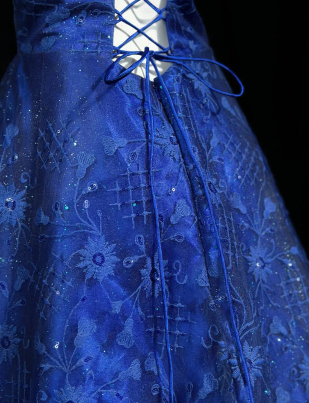 Chic Spaghetti Straps Ball Gown Sweet 16 Dress Lace Long Prom Dress Royal Blue Quinceanera Dress DP05532