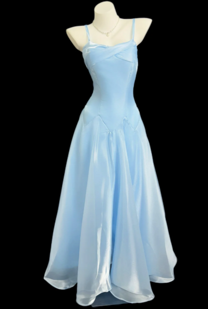 Chic Spaghetti Straps A-Line Chifffon Long Evening Dress Pale Blue Prom Dress DP05534