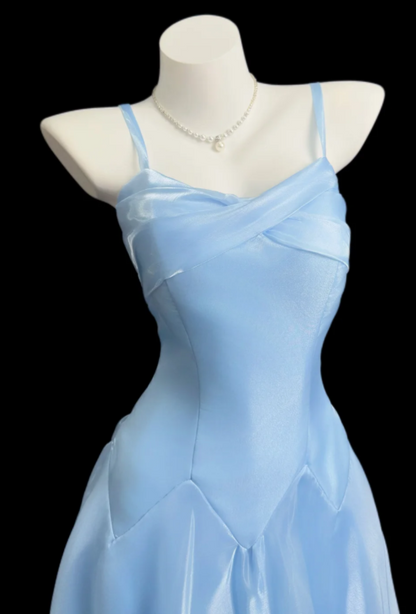 Chic Spaghetti Straps A-Line Chifffon Long Evening Dress Pale Blue Prom Dress DP05534