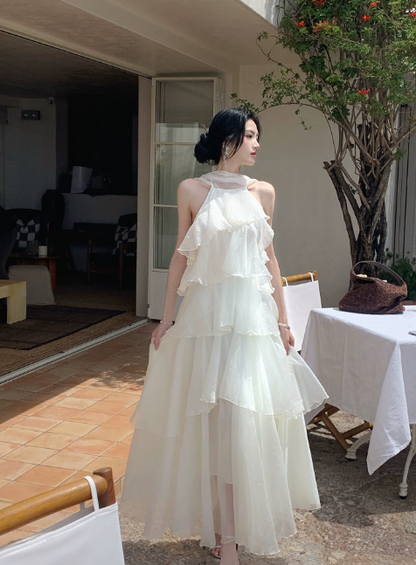 Chic White Bridesmaid Dress Sheath Chiffon Long Evening Dress DP05537
