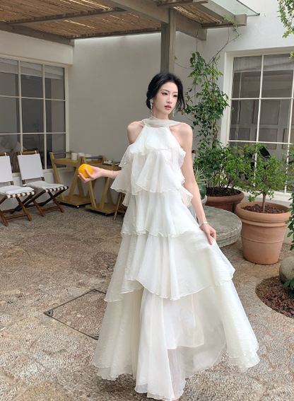 Chic White Bridesmaid Dress Sheath Chiffon Long Evening Dress DP05537