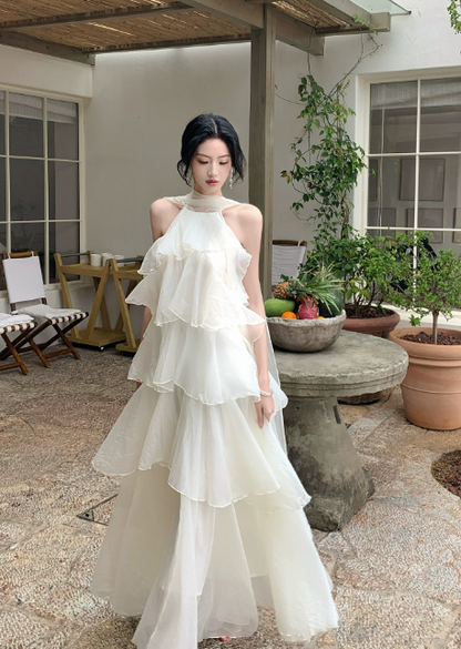 Chic White Bridesmaid Dress Sheath Chiffon Long Evening Dress DP05537