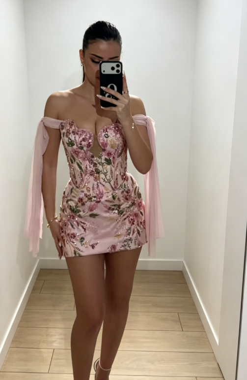 Chic Strapless Sheath Short Prom Dress Satin Appliques Birthday Dress White Evening Dress DP05549