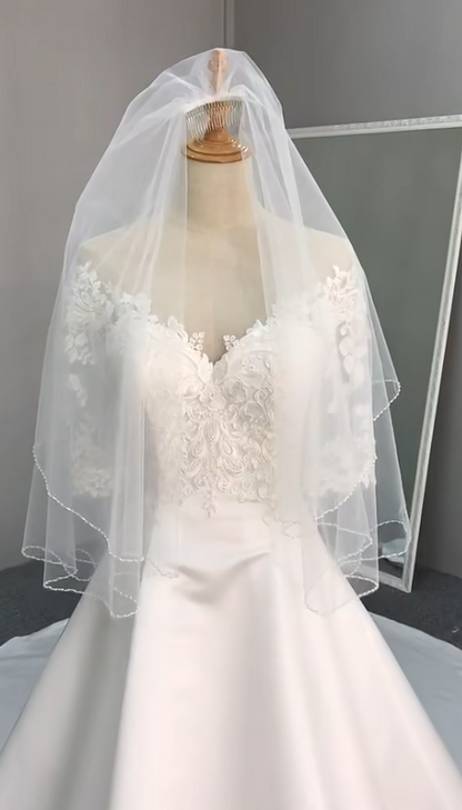 Elegant Off-shoulder A-Line Wedding Dress Satin Appliques Bridal Gown White Bridal Dress DP05565