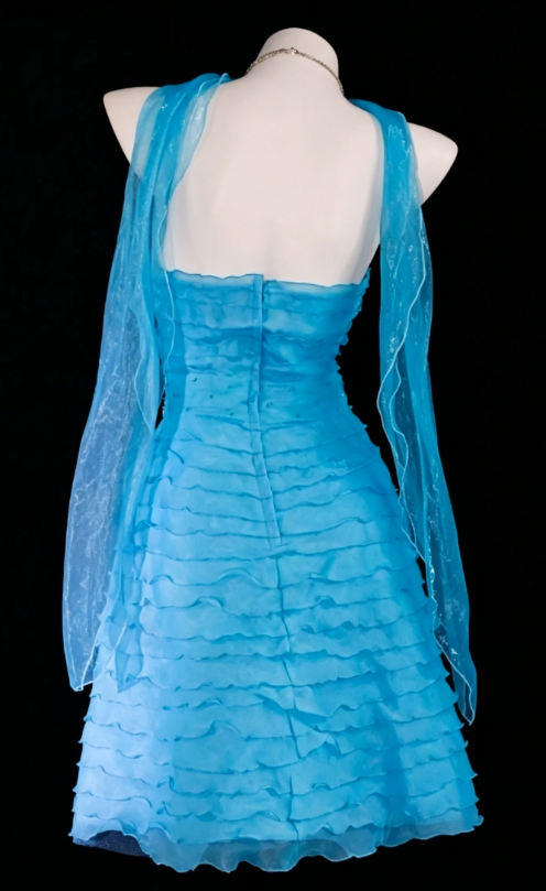 Chic Strapless Cocktail Dress A-Line Short Prom Dress Tulle Blue Birthday Dress DP05576