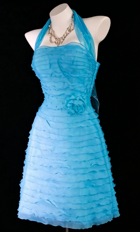 Chic Strapless Cocktail Dress A-Line Short Prom Dress Tulle Blue Birthday Dress DP05576
