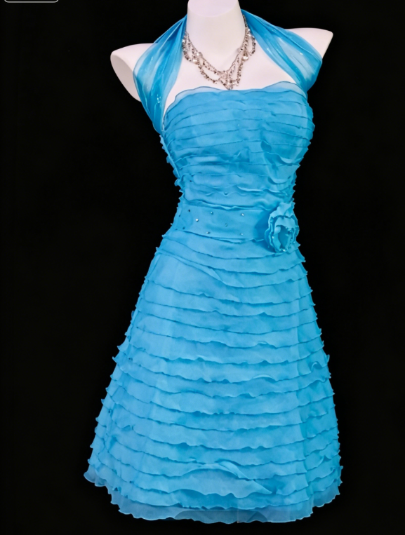 Chic Strapless Cocktail Dress A-Line Short Prom Dress Tulle Blue Birthday Dress DP05576