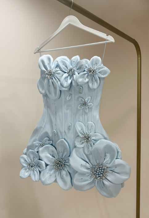 Schickes Cocktailkleid mit Spaghettiträgern, A-Linie, kurzes Ballkleid, Satin, Hellblau, Geburtstagskleid DP05577