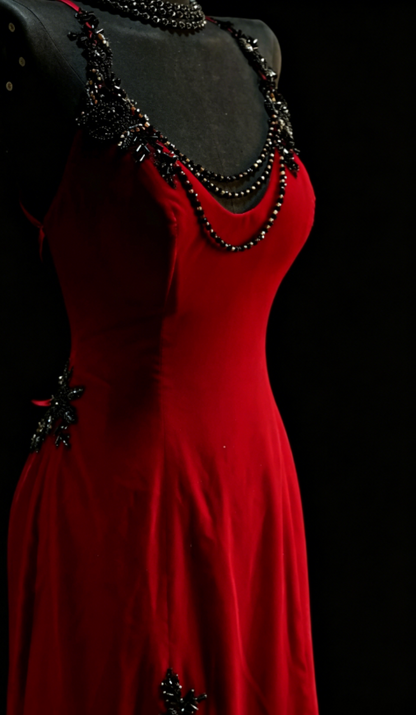 Chic Halter Sheath Velvet Long Evening Dress Red Prom Dress  DP05583