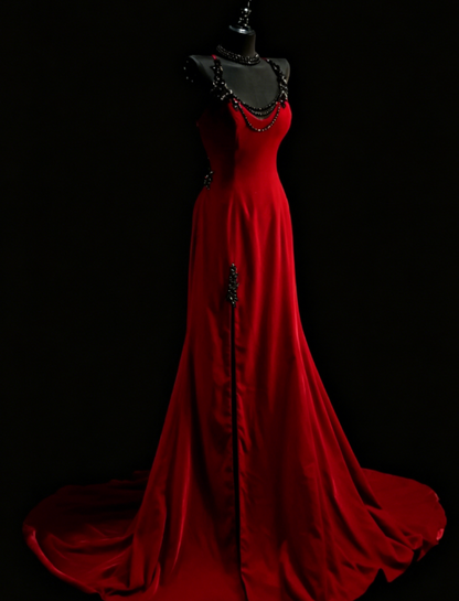 Chic Halter Sheath Velvet Long Evening Dress Red Prom Dress  DP05583