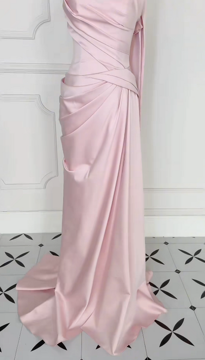 Gorgeous Sweetheart Sheath Satin Long Evening Dress Pink Prom Dress DP05590