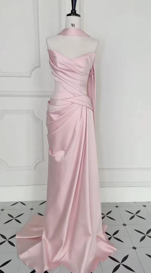 Gorgeous Sweetheart Sheath Satin Long Evening Dress Pink Prom Dress DP05590