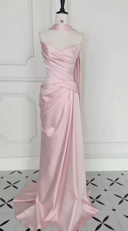 Gorgeous Sweetheart Sheath Satin Long Evening Dress Pink Prom Dress DP05590