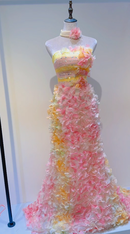 Gorgeous Strapless Sheath Tulle Long Evening Dress Pink Prom Dress  DP05602
