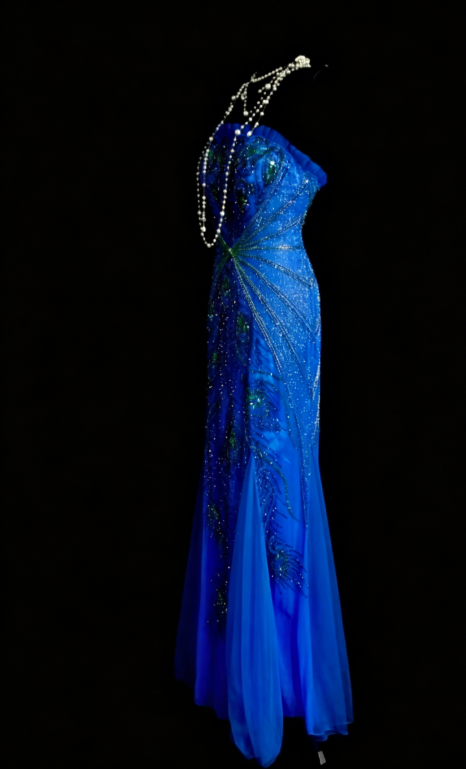 Gorgeous Strapless Sheath Chiffon Beaded Long Evening Dress Blue Prom Dress  DP05603