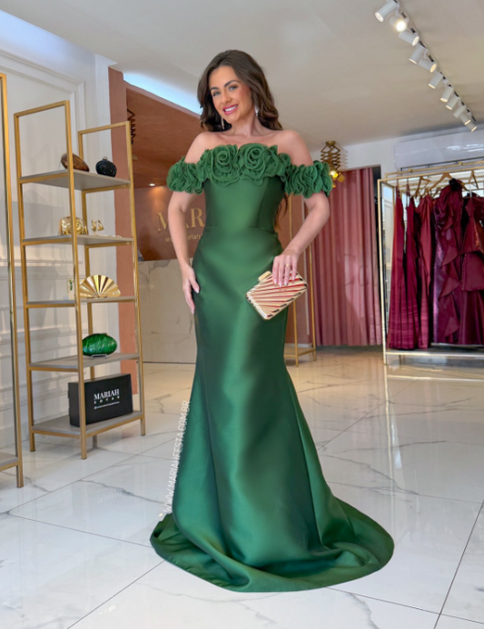 Wunderschönes schulterfreies Meerjungfrauen-Abendkleid aus Satin, grün, für Hochzeitsgäste, DP05609