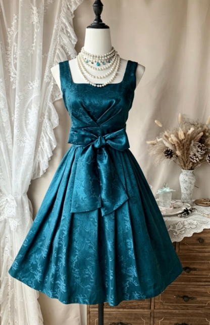 Chic Straps Birthday Dress A-Line Satin Cocktail Dress Teal Graduation Party Dress DP05612