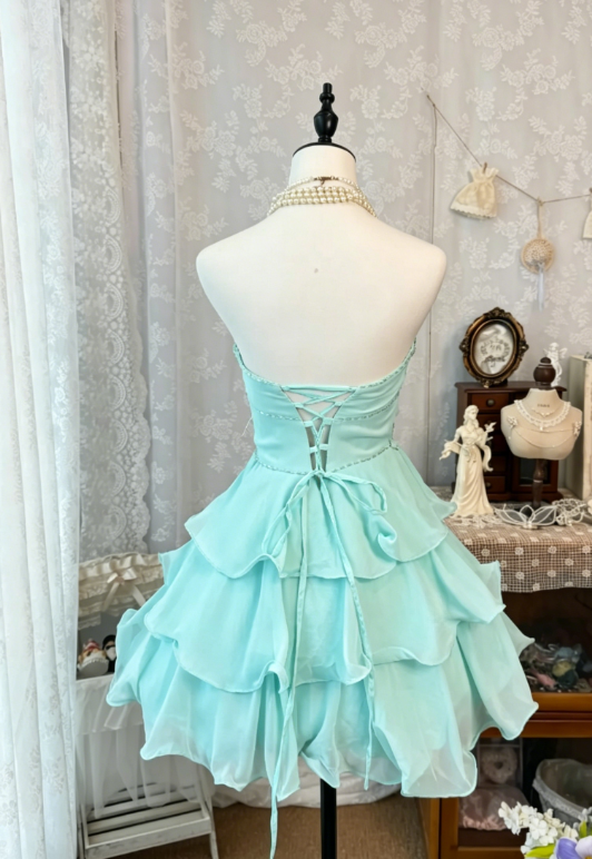 Chic Sweetheart Birthday Dress A-Line Chiffon Cocktail Dress Mint Green Graduation Party Dress DP05613