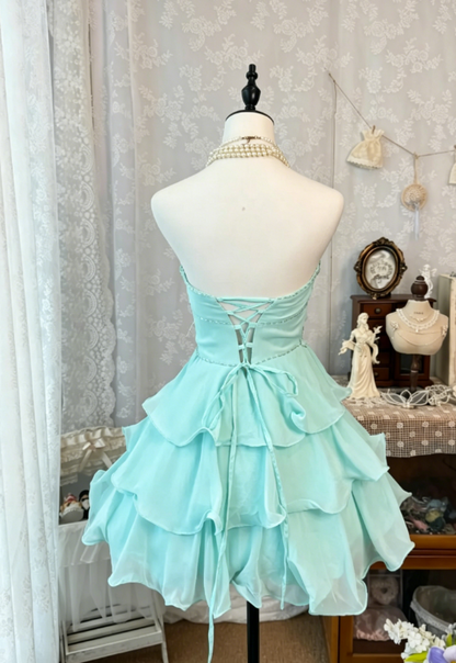 Chic Sweetheart Birthday Dress A-Line Chiffon Cocktail Dress Mint Green Graduation Party Dress DP05613