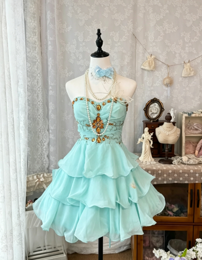 Chic Sweetheart Birthday Dress A-Line Chiffon Cocktail Dress Mint Green Graduation Party Dress DP05613