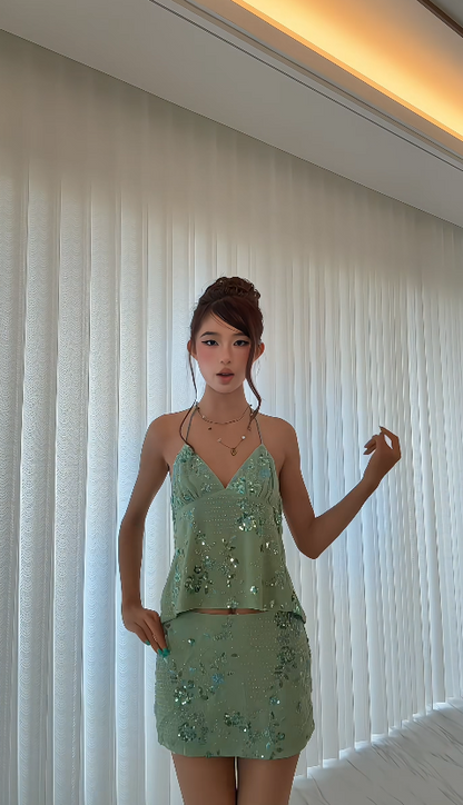 Gorgeous Straps Birthday Dress Sheath Satin Beaded Short  Evening Dress Green Prom Dress DP05629