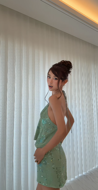 Gorgeous Straps Birthday Dress Sheath Satin Beaded Short  Evening Dress Green Prom Dress DP05629