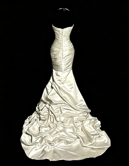 Chic Sweetheart Mermaid Satin Beaded Long Evening Dress White Prom Dress DP05632