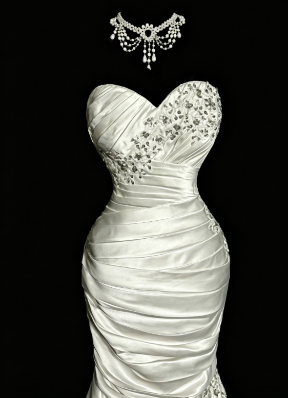 Chic Sweetheart Mermaid Satin Beaded Long Evening Dress White Prom Dress DP05632