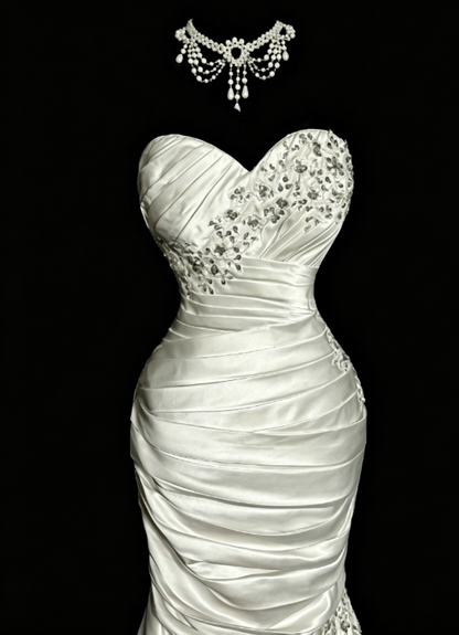 Chic Sweetheart Mermaid Satin Beaded Long Evening Dress White Prom Dress DP05632