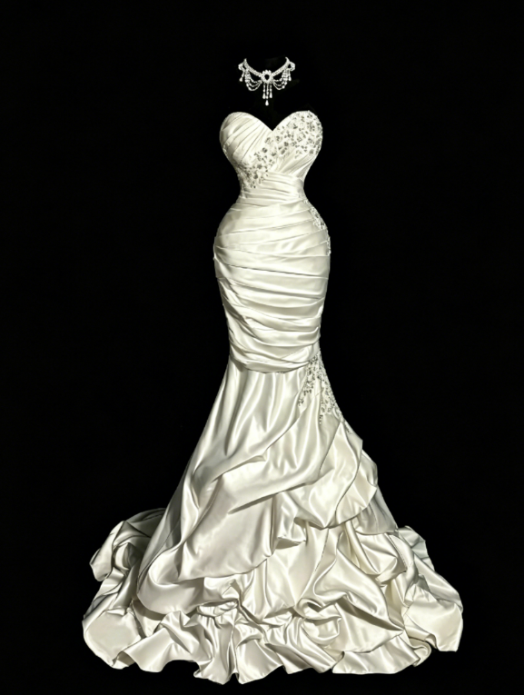 Chic Sweetheart Mermaid Satin Beaded Long Evening Dress White Prom Dress DP05632