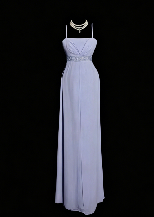Elegantes Etuikleid aus Chiffon mit Spaghettiträgern, langes Abendkleid, lila Brautmutterkleid DP05635
