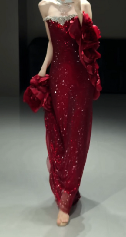 Elegant Off-shoulder Sheath Tulle Long Evening Dress Red Prom Dress DP05637
